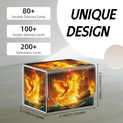 Trading Card Storage Box, Holds 100+ for MTG Cards, PU Leather with Magnetic Closure, Phoenix and Sailing Ship in Fiery Sky Durable Deck Box for Magic the Gathering, Trading Card Games - color: Phoenix and Sailing Ship in Fiery Sky