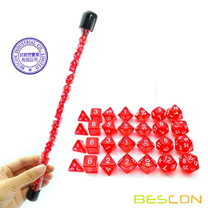 Bescon 28-Piece Translucent Red Mini Polyhedral Dice Set, 4 Complete 7-Die Sets, Ruby Color Resin Gaming Dice for Dungeons and Dragons, Includes Clear Storage Tube - color: 4x7 28pcs Gem Red Tube