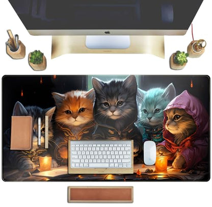 Commander Roleplay Desk Pad Mat Role Gaming XXL Big Mouse Pad Gaming Tabletop Game Gamer Gift - Mousepad XXL Laptop Computer Keyboard Pad with Stitched Edges Anti-Slip Funny Deskpad 31.5x15.7 in - color: Five Cats