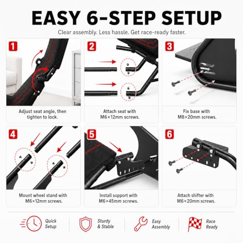 RACGTING Adjustable Racing Simulator Cockpit with Seat for PS5, Xbox & PC | Fits Logitech, Thrustmaster, Fanatec & MOZA, reinforced steel frame, reclining mesh seat, adjustable wheel & pedal decks