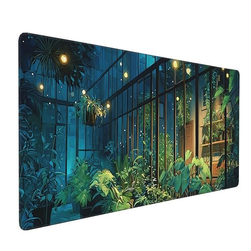 Large Gaming Mouse Pad, Plant Design Desk Mat, 35.4 x 15.8 inches, Green City View Pattern Office Decor Cute Desk Accessories for Women - color: Plant Patterns