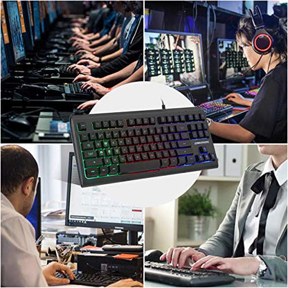 Lumsburry Computer Keyboard, 87 Keys Compact Wired USB Keyboard with Rainbow LED Light Up Backlit for PC Gaming Laptop Teclado Gamers Office Working