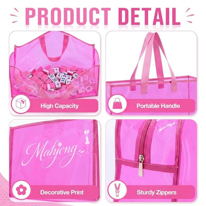 3 Pcs Clear Mahjong Bag Set, Waterproof PVC Tote Bags with Zipper Closure Large Medium Carry Bag with Storage Pouch Transparent Organizer for Mahjong Tiles, Travel,Game (Red) - color: Red