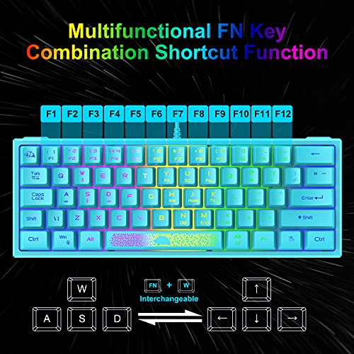 60% Gaming Keyboard and Mouse Combo Samll Mini RGB Backlight Mechanical Feeling and Honeycomb Optical Mouse, Mouse pad for Gamers and Typists - color: Blue
