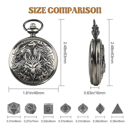 D&D Dice Set,7PCS Metal Dice for Dungeons and Dragons,Mini Dice Set with Pocket Watch Case,Role Playing Board Games Accessories (Dragon, Ancient Silver) - color: Ancient Silver, style: Dragon