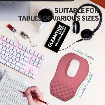 Ergonomic Raised Mouse Pad Wrist Support with Bilateral Slope Memory Foam Mousepad for Wrist Rest and Carpal Tunnel Pain Relief 11.8x7.9〃 Melon Pink - color: Melon Pink