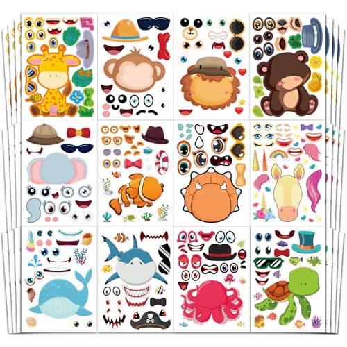Aowplc 48 Sheets Make-a-Face Animal Stickers Mix and Match for Kids Party Favors Supplies Activities Crafts - style: Mixed Animals