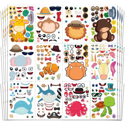 Aowplc 48 Sheets Make-a-Face Animal Stickers Mix and Match for Kids Party Favors Supplies Activities Crafts - style: Mixed Animals