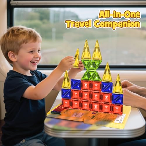 40PCS Magnetic Tiles Travel Storage Diamond Blocks 10% Thicker 3+ | Magnetic tiles with diamond texture & yellow box. Great for travel, car rides, Montessori play & on-the-go fun - size: 40 PCS