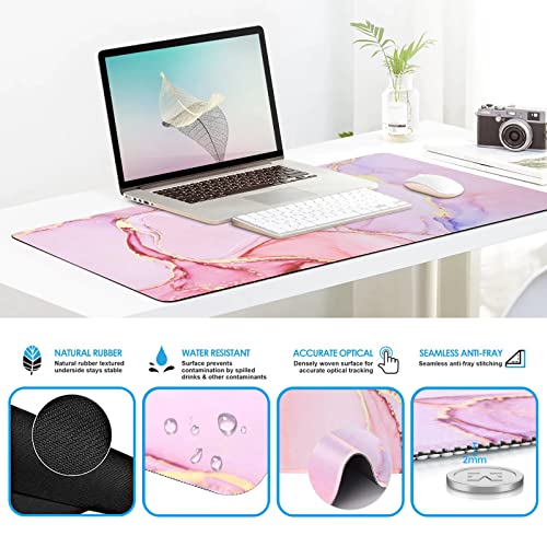 iCasso Glitter Marble Computer Mat 35.4"x15.7", Table Mat for Gaming | Elegant Home Ergonomic Desk Pad with Keyboard Wrist Rest, Mousepad Set for Students Computer Office Workspace Area - color: Glitter Marble
