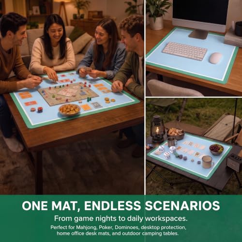 Green White Light Blue Mahjong Mat 31.5x31.5 Inch Thick Neoprene Waterproof Noise Reduction Non-Slip Table Game Mat for Table, Mahjong, Dominoes, Poker & Board Games, with Storage Bag & 4 Dice - color: Bule Green White