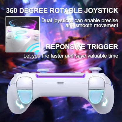 RGB Wireless Game Controller for PlayStation 5 Bluetooth Replacement Gamepad for PS-5/ Windows PC Rechargeable Double Vibration Motion Sensor Joystick Remote Joypad with 1500mAh Battery,Turbo (White) - color: White