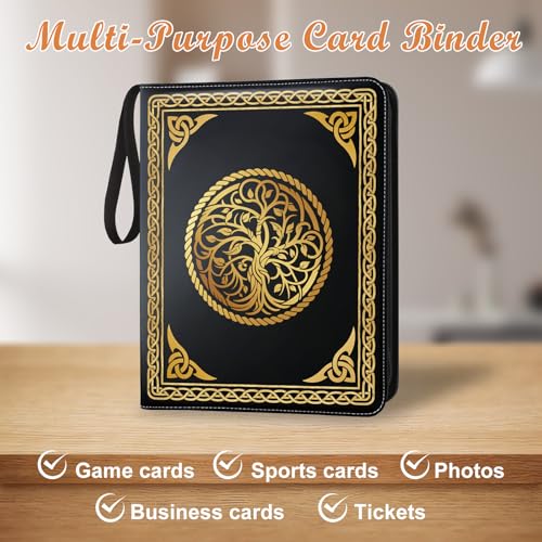 9 Pocket Trading Card Binder 1008 Cards Collection Albums with 56 Removable Sleeves Card Book Holder Leather Collection Storage Binders Compatible with TCG MTG Sport Cards(Tree of Life) - style: Tree of Life Card Albums