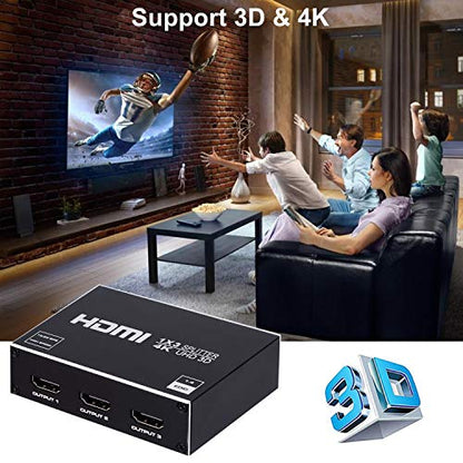 1x3 HDMI Splitter, 1 in 3 Out HDMI Splitter Audio Video Distributor Box Support 3D & 4K x 2K Compatible for HDTV, STB, DVD, PS3, Projector Etc - size: 1x3 4K@30Hz