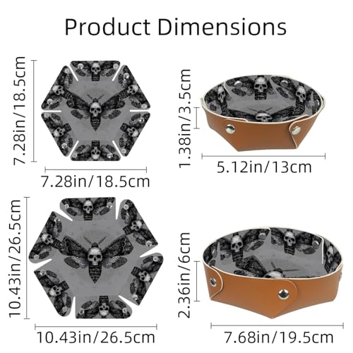 2Pcs PU Dice Holder Folding for RPG DND Table Games, Dice Trays Storage Box Portable Folding Rolling Dice Tray, Moth and Skull Grey - color: Multi 11