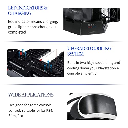 3 in 1 Multi Charging Stand with 2 Cooling Fans for PRO/Slim/PS VR, Controller Docking Station Charger, 11 Card Slot, Vertical Stand Headset Bracket