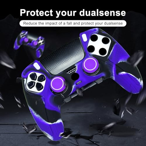 Purple Black Anti-Slip Controller Skin,Studded Edition Protective Silicone Cover Skin Grips Compatible with ps5 dualsense Edge and 6 PCS Thumb Grips Caps. - color: Purple Black