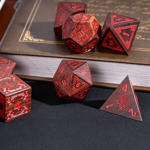 Wooden DND Dice Set Bubinga Wood Polyhedral Dice for Tabletop Games | Iron Box, DM Gift, for Dungeons and Dragons Role Playing Games - color: Bubinga Wood-hx