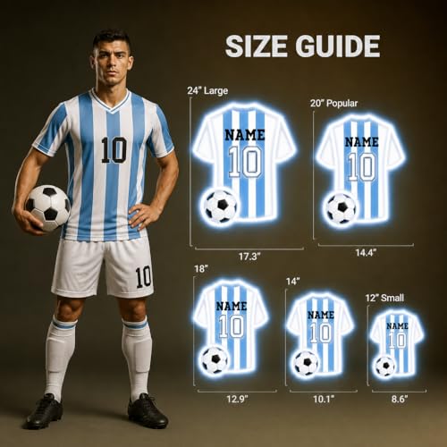 Custom Soccer Jersey Neon Sign, Personalized Name Number world cup Football Jersey Neon Light with Soccer Ball, Customizable USB LED Wall Decor for Boys Bedroom, Game Room, Man Cave, Sports Bar, Fan Club, Party,Soccer Gifts - size: Custom Soccer Neon Sign