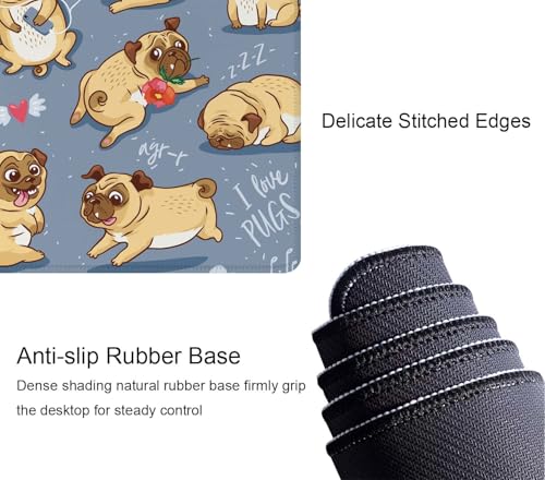 Gaming Mouse Pad Large,Cartoon Pug Pupies Mouse Pad Gaming Mouse Mat Desk Pad,31.5 x 11.8 Desk Mat Mouse Pads for Desk,Extended Keyboard Mousepad with Non-Slip Base and Stitched Edge - color: Cartoon Pug Pupies