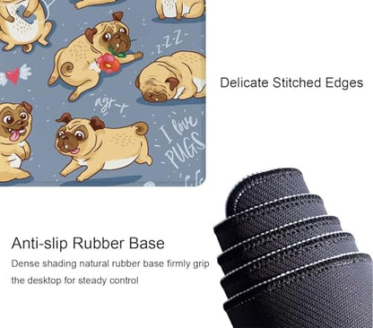 Gaming Mouse Pad Large,Cartoon Pug Pupies Mouse Pad Gaming Mouse Mat Desk Pad,31.5 x 11.8 Desk Mat Mouse Pads for Desk,Extended Keyboard Mousepad with Non-Slip Base and Stitched Edge - color: Cartoon Pug Pupies