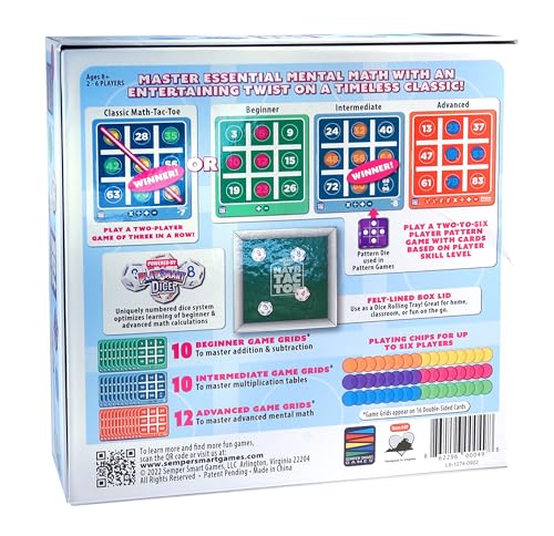 Semper Smart Games PlaySmart Dice Math-Tac-Toe Math Game: Get Sharp on Mental Math with a Fun New Twist on a Timeless Classic! Multiple Skill-leveled Math Bingo Made Fun for 8 and up!
