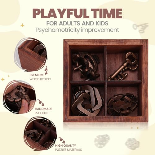 Metal Brain Teaser Puzzles for Adults Teens - Brain Teaser Puzzles with Wooden Box 3D Puzzle Game Toys for Adults Teens - Unlock Interlocking Puzzle Adults Teens IQ Education Smart Toys - color: Style C