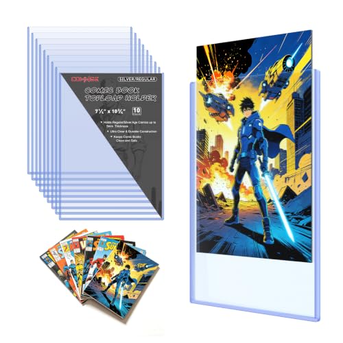 10ct Silver Age Comic Book Toploaders - Crystal Clear Rigid Protectors | Protect Silver Age Comics from Scratches, Dust and Moisture, Rigid Clear Holders Provide Safe Storage and Display Protection - size: 10ct Silver Comic Book Toploader