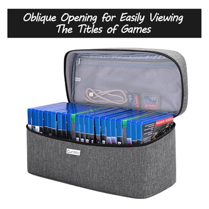 CURMIO Game Disc Holder Case, Storage Bag for Up to 24 Video Discs, Gray | Compatible with PS4/PS4 Pro/PS3/PS5/Xbox One/Xbox Series X/S Video Game Discs, Top Handle, Portable, Home and Travel Use - color: Gray