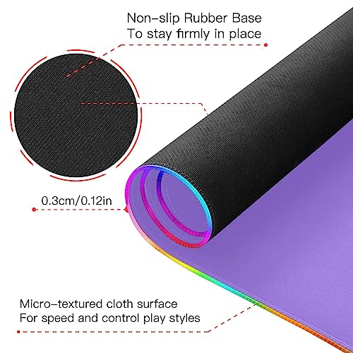 Medium Purple RGB Gaming Mouse Pad, Large Mousepad with 14 Lighting Modes, Big Mouse Mat LED Extended Mouse Pad Anti-Slip, Computer Keyboard Mousepad Mat 31.5 x 11.8 Inch - color: Medium Purple, size: XX-Large 31.5x11.8in
