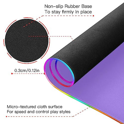 Medium Purple RGB Gaming Mouse Pad, Large Mousepad with 14 Lighting Modes, Big Mouse Mat LED Extended Mouse Pad Anti-Slip, Computer Keyboard Mousepad Mat 31.5 x 11.8 Inch - color: Medium Purple, size: XX-Large 31.5x11.8in