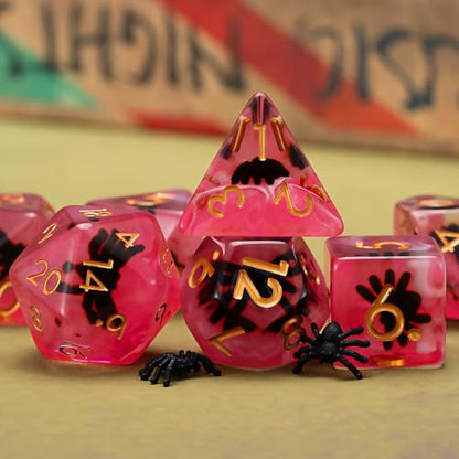 DND Spider Dice Set, Resin Cute Polyhedral Dice for Dungeons and Dragons, RPG, MTG D&D 7-DIE (D4, D6, D8, D10, D12, D20, D%) - color: Spider