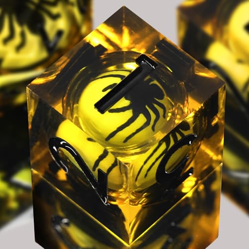 FONVGOGO Liquid Core DND Dice Set for Dungeons and Dragons, TTRPG, Resin | Sharp Edge D and D Polyhedral Dice Spider for Tabletop Role Playing Game, Gift for DND Lover Collectors, Black - color: Spider Black