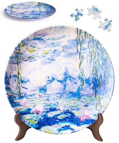 PieceRelax 3D Puzzle Plate 124 Pieces - Monet - Nympheas - Jigsaw Puzzle for Adults, Decorative Plate with Durable Plastic Pieces, Ideal Gift for Home or Office Décor [PL1006] - color: Monet - Nympheas