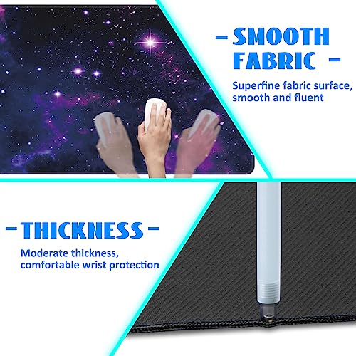 Desk Mat, Galaxy Nebula Universe Space Extended Gaming Mouse Pad Large, Big Mouse Pad with Non-Slip Base and Stitched Edge, Long Computer Keyboard Mouse Mat for Home Office - color: Galaxy Nebula Universe Space, size: 11.8" x 31.5"