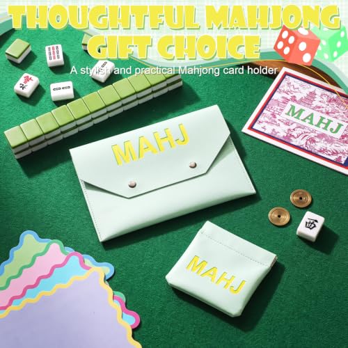 2 Pcs Leather Mahjong Card Bag Clutch Pouch Holder with PU Squeeze Dice Bag Mahjong Accessories Protector Cover Case for MAHJ Lover Playing Game Night(Light Green) - color: Light Green