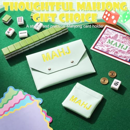 2 Pcs Leather Mahjong Card Bag Clutch Pouch Holder with PU Squeeze Dice Bag Mahjong Accessories Protector Cover Case for MAHJ Lover Playing Game Night(Light Green) - color: Light Green