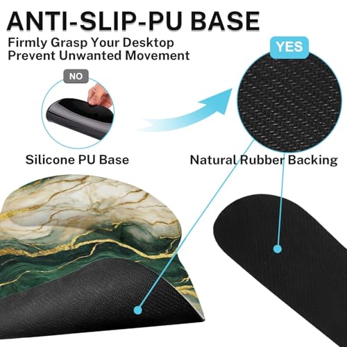 Ergonomic Mouse Pad Set with Wrist Rest, Gold Green Marble | Abstract Non-Slip Rubber Base Wrist Cushion Support and Coasters Mousepad with Wrist Support for Computer Keyboard - color: Gold Green Marble