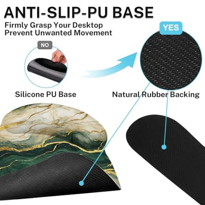 Ergonomic Mouse Pad Set with Wrist Rest, Gold Green Marble | Abstract Non-Slip Rubber Base Wrist Cushion Support and Coasters Mousepad with Wrist Support for Computer Keyboard - color: Gold Green Marble