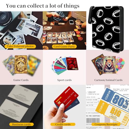 AXUASSILD 4 Pocket Card Binder, Premium Trading Card Holder Fits 400 Cards With 50 Removable Sleeves, Cute Portable Collection Card Ablum Holder Cute Black Football - color: Cute Black Football