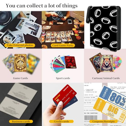 AXUASSILD 4 Pocket Card Binder, Premium Trading Card Holder Fits 400 Cards With 50 Removable Sleeves, Cute Portable Collection Card Ablum Holder Cute Black Football - color: Cute Black Football