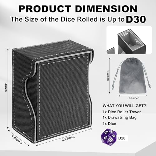 Dice Roller Tower, Magnetic Dice Tray for Rolling, Foldable Leather Dice Organizer Tower Fits for Dungeons & Dragons, MTG DM and Player, Black & Gray - color: Black & Gray, style: Style A