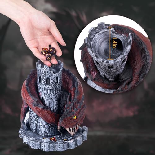 WodGod Red Dragon Castle Dice Tower（with 7Pcs Polyhedral Dice）,for Tabletop Games, D&D and RPG Games,Dungeons and Dragons,DND Dice Tower,Perfect Table Decoration & Party Surprise Gifts