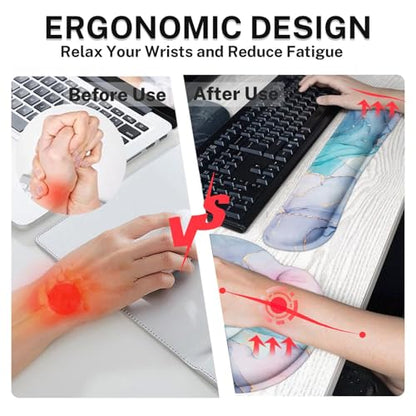 Britimes Blue Purple Liquid Marbling Keyboard Mouse Pad Set 4in1 Large Mousepad+Keyboard Wrist Rest+Mouse Wrist Rest+Coaster Ergonomic Design for Home Office Computer 35.4x15.7 inches - color: Blue Purple Marbling