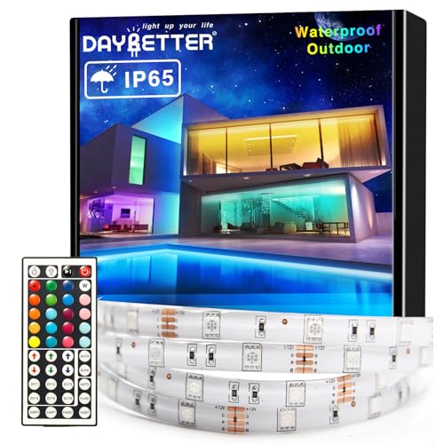 DAYBETTER Waterproof Led Lights for Bedroom, 32.8ft (2 Rolls of 16.4ft) Led Strip Lights, 300 LEDs Color Changing RGB 44 Keys Remote Controller, 12v for Outdoor Room Home Party Christmas Decoration - size: 32.8ft