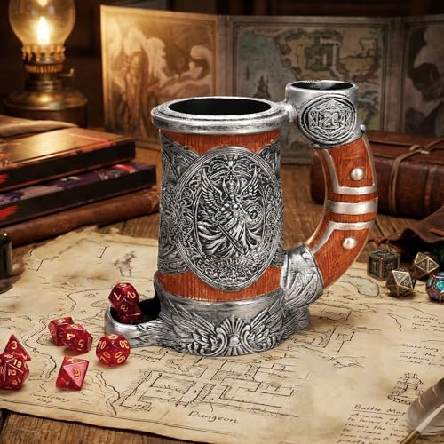 Dice Tower Mug DND Dice Rolling Tower with 7 PCS Dice Set | Dice Tower Suitable for Dungeons And Dragons, Tabletop Games, Available As Drink Holder, RPG Gifts. - color: Orange Warrior