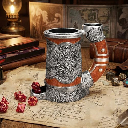 Dice Tower Mug DND Dice Rolling Tower with 7 PCS Dice Set | Dice Tower Suitable for Dungeons And Dragons, Tabletop Games, Available As Drink Holder, RPG Gifts. - color: Orange Warrior