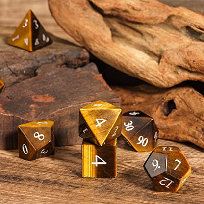 UDIXI Stone DND Dice Set Tiger's Eye Gemstone D&D Dice for Tabletop Games | Natural Stone, Premium Gift Box, DM Gift, for Dungeons and Dragons Role Playing Games - color: Tiger's Eye