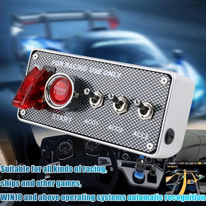 4 +1 Rocker Switch Panel for USB Simulator Racing Games; PC Carbon Fiber Ignition Switch Panel Carbon Fiber for Assetto Corsa Engine Start Stop Push Button Box Dirt Rally2