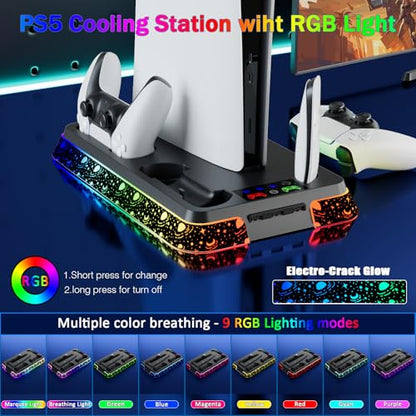 PS5 Cooling Station for PlayStation 5 Console, PS5 Stand & Charging Station with RGB, PS5/Slim/Pro Controller Charger Incl. 3 Level Fan,Headset, PS5/Slim/Pro Accessories with 3 USB Ports - color: Star-black